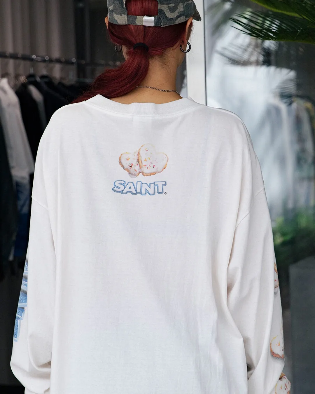 SAINT Mxxxxxx HEART COOKIES L/S TEE/WHT Love Oreo printed long sleeves Off-white S-XL Customized co-branded main mark/wash mark Correct version Ready-made garments washed and distressed VINTAGE feeling Top-notch printing technology Perfect restoration